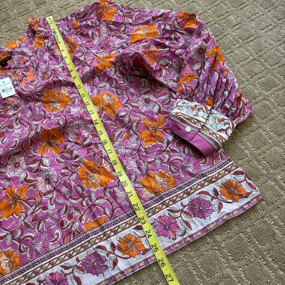 Ann Taylor Floral Peasant Blouse Women's XL Purple Orange Long Sleeve Artsy NWT - Picture 6 of 8